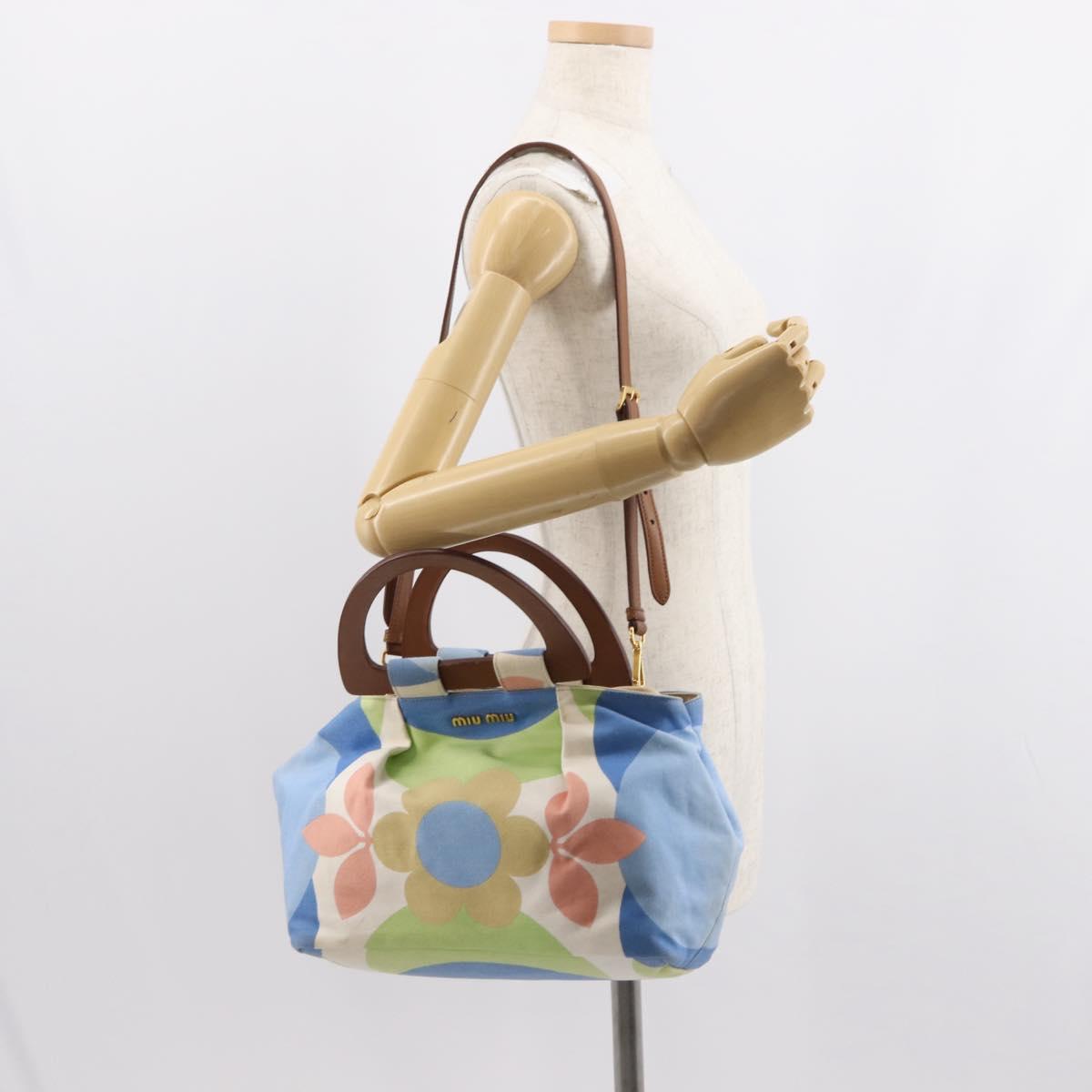 Miu Miu Hand Bag Canvas 2way Green Gold Auth 149273