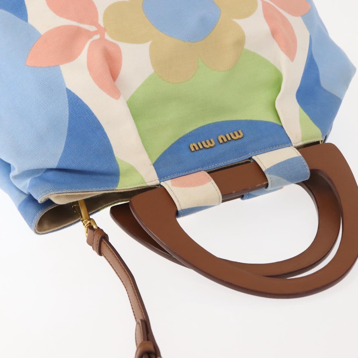 Miu Miu Hand Bag Canvas 2way Green Gold Auth 149273