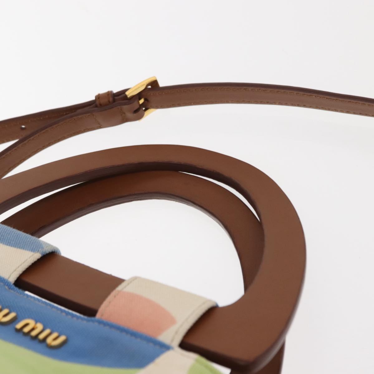 Miu Miu Hand Bag Canvas 2way Green Gold Auth 149273