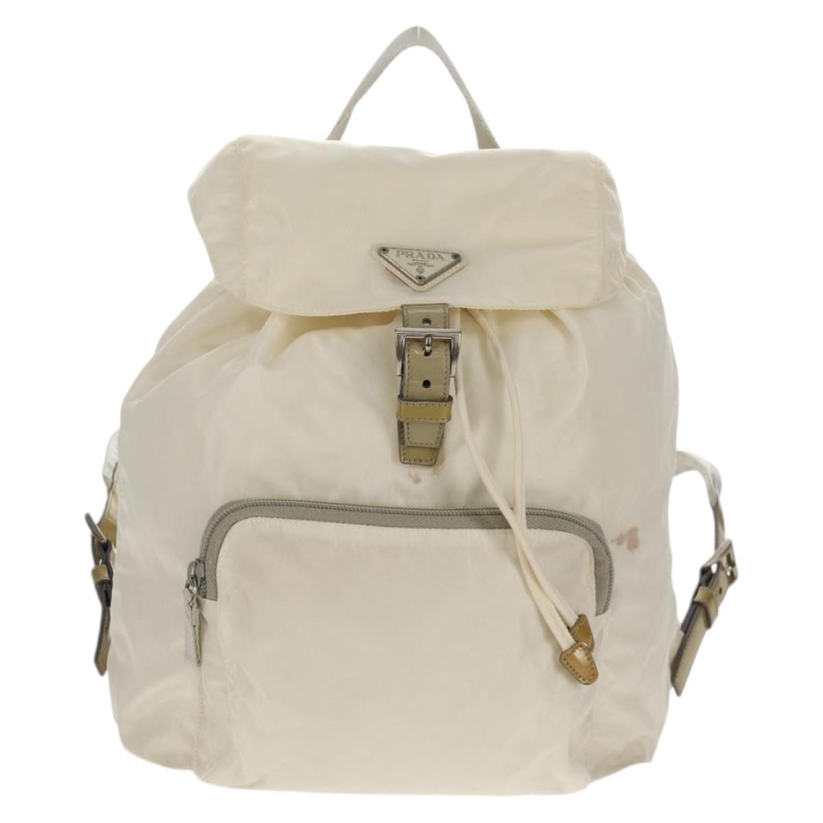 PRADA Backpack Nylon White Silver Auth 149274
