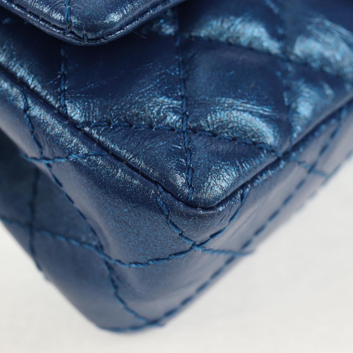 CHANEL 2.55 Matelasse Chain Shoulder Bag Calf Skin Blue Gold CC Auth 149291M