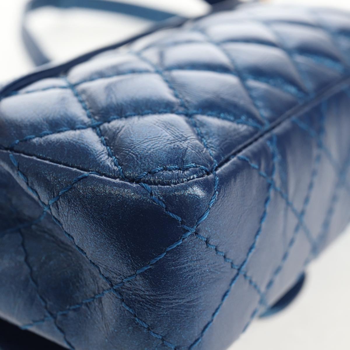 CHANEL 2.55 Matelasse Chain Shoulder Bag Calf Skin Blue Gold CC Auth 149291SM