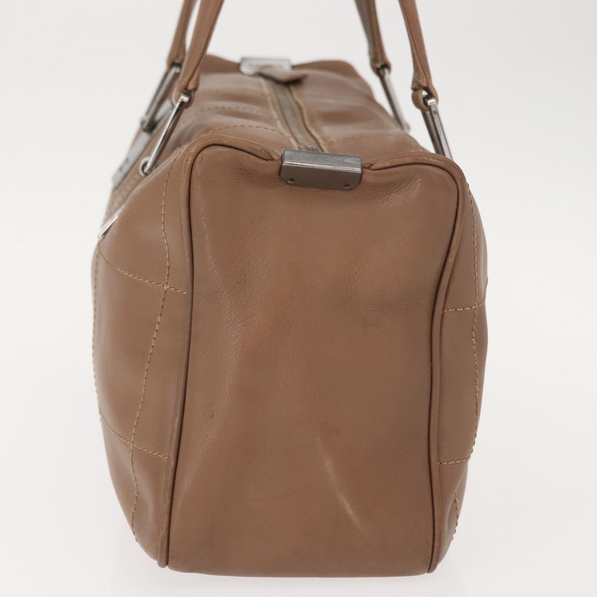 CHANEL Choco Bar Hand Bag Lamb Skin Brown Silver CC Auth 149307