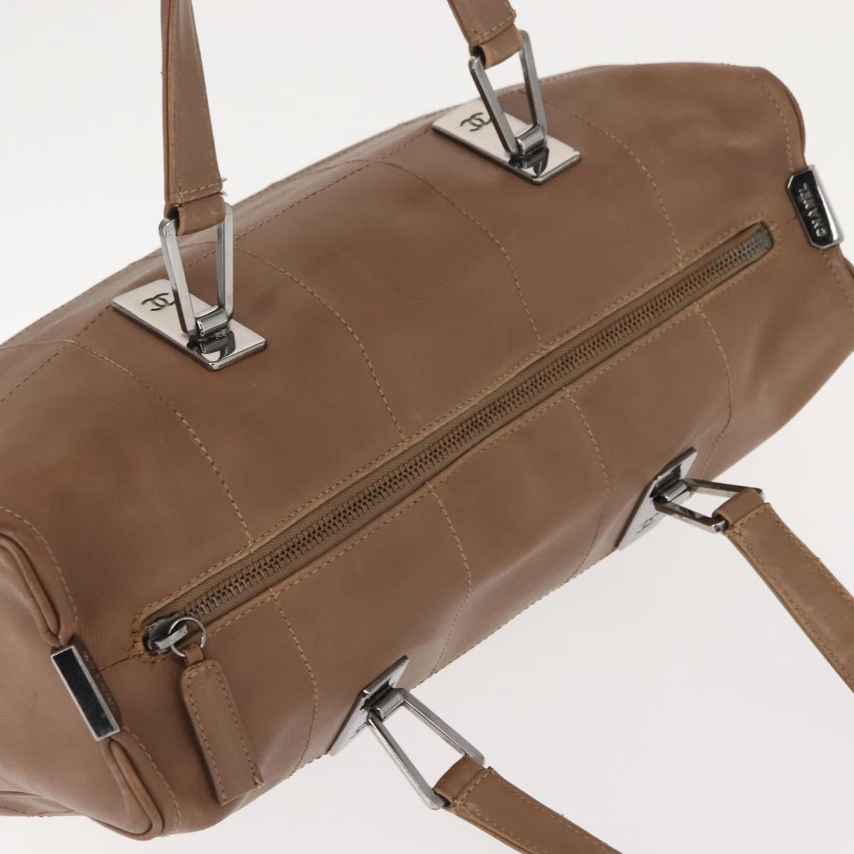 CHANEL Choco Bar Hand Bag Lamb Skin Brown Silver CC Auth 149307