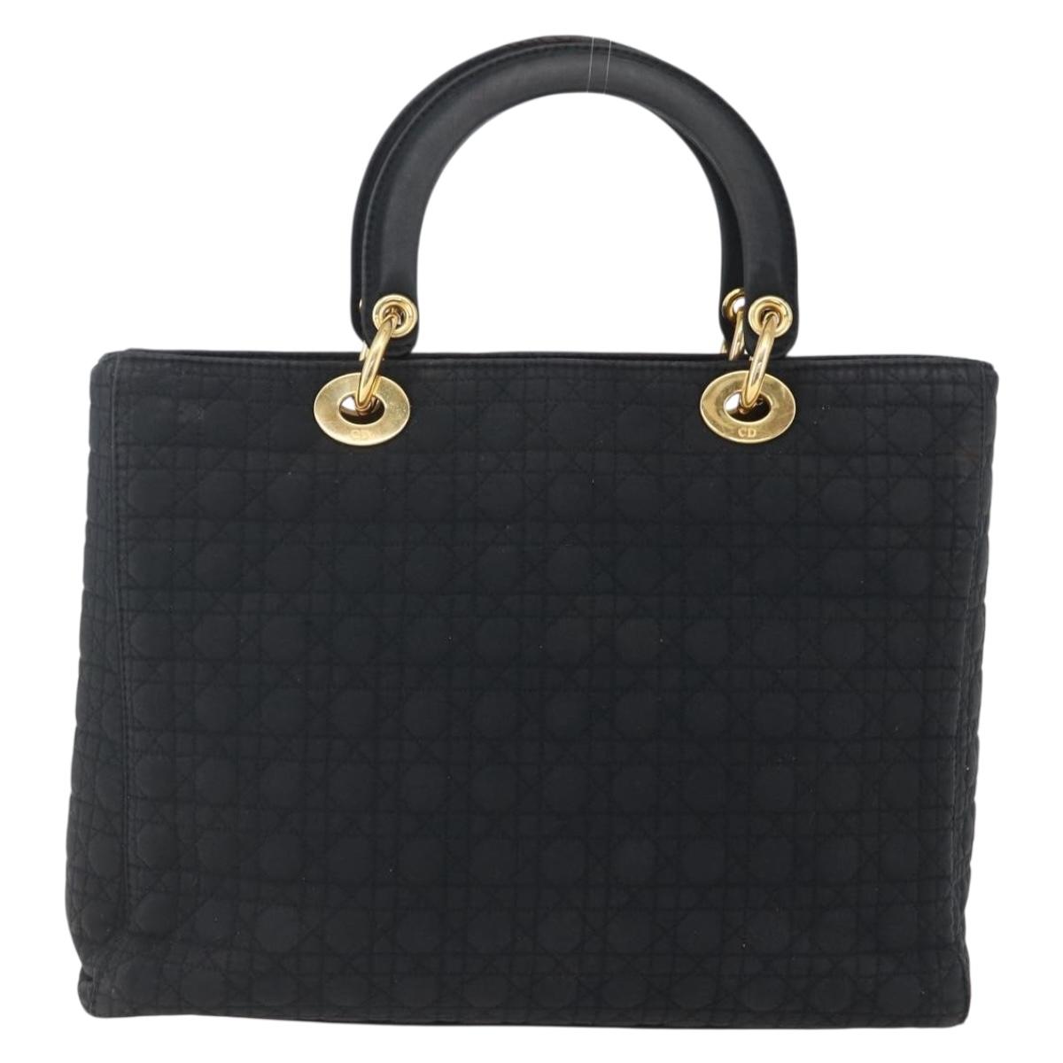 Christian Dior Canage Hand Bag Nylon Black Gold Auth 149311