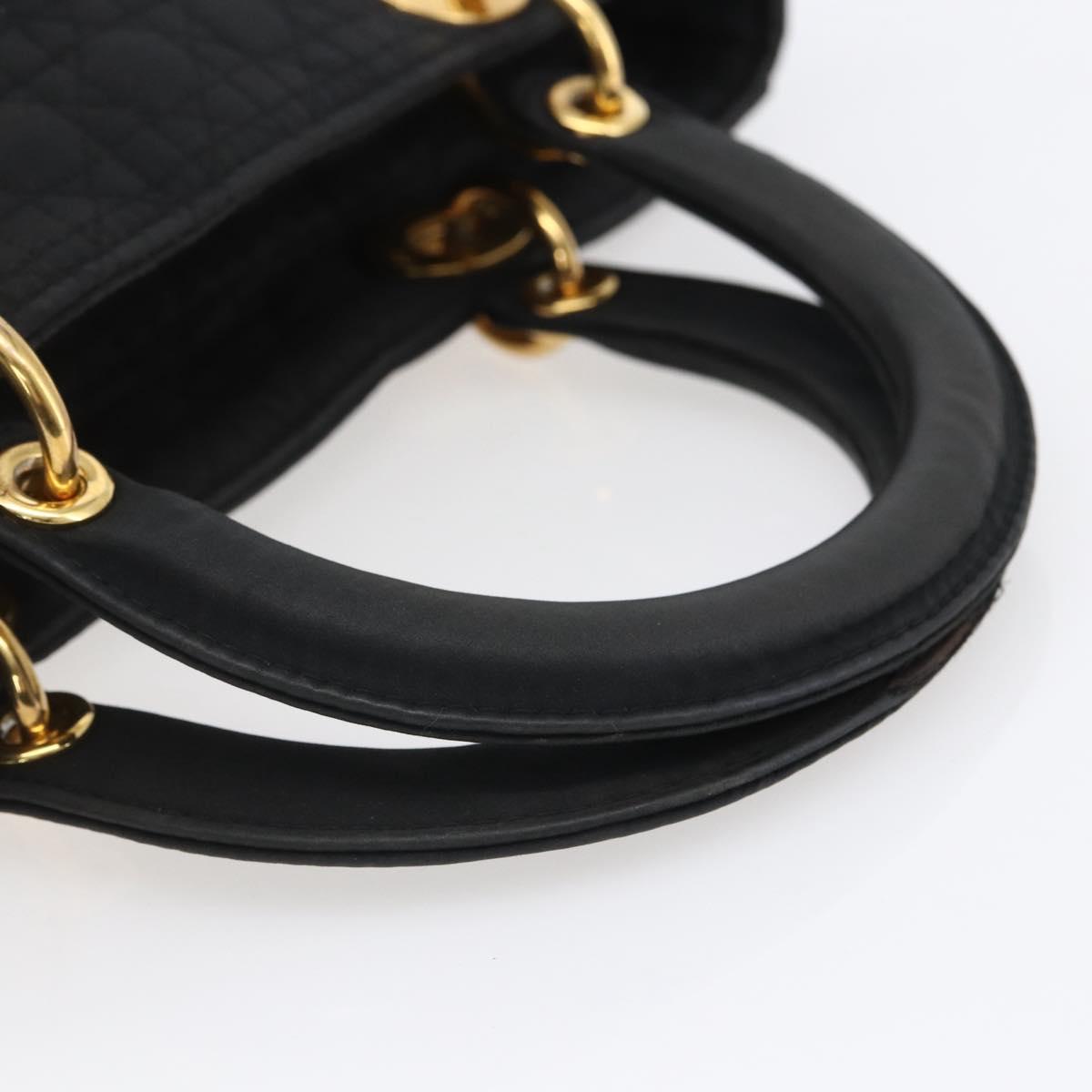 Christian Dior Canage Hand Bag Nylon Black Gold Auth 149311