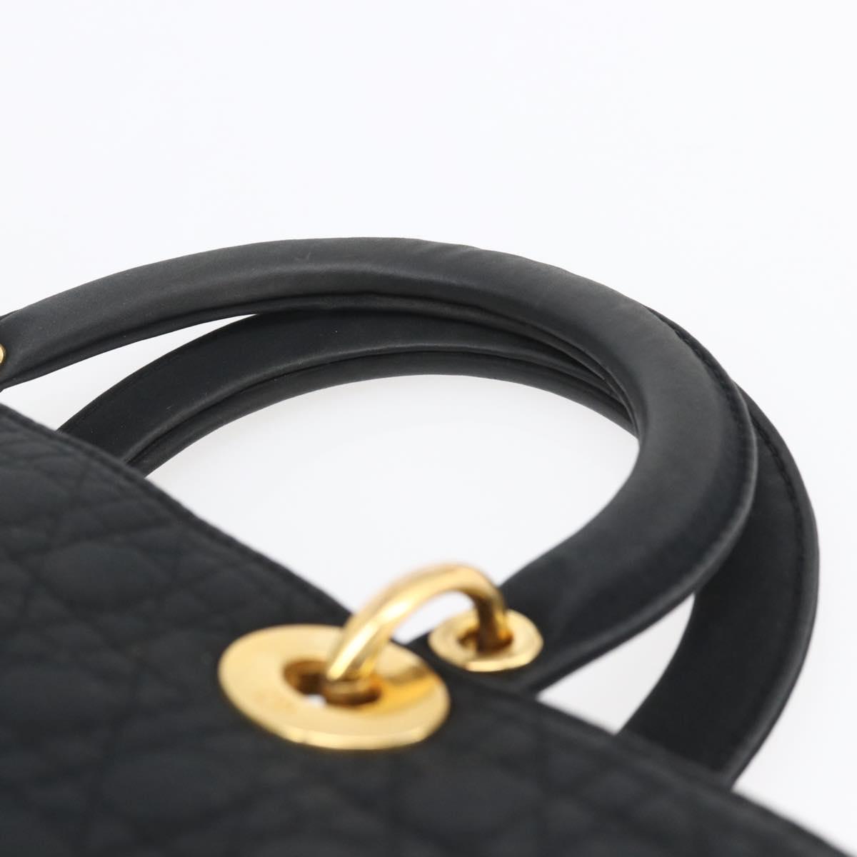 Christian Dior Canage Hand Bag Nylon Black Gold Auth 149311