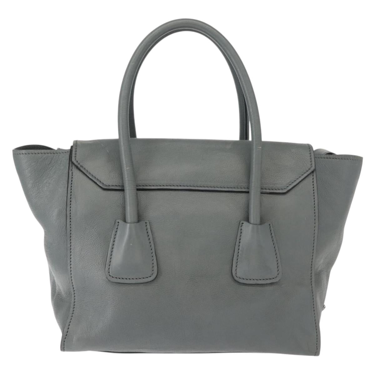 PRADA Hand Bag Leather Gray Silver Auth 149313