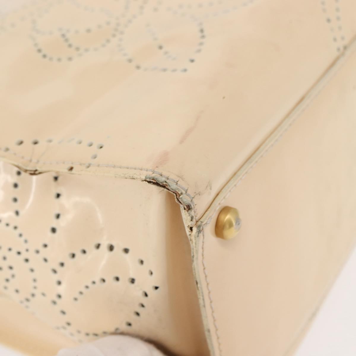 CHANEL Camelia Tote Bag Patent leather Beige Gold CC Auth 149325