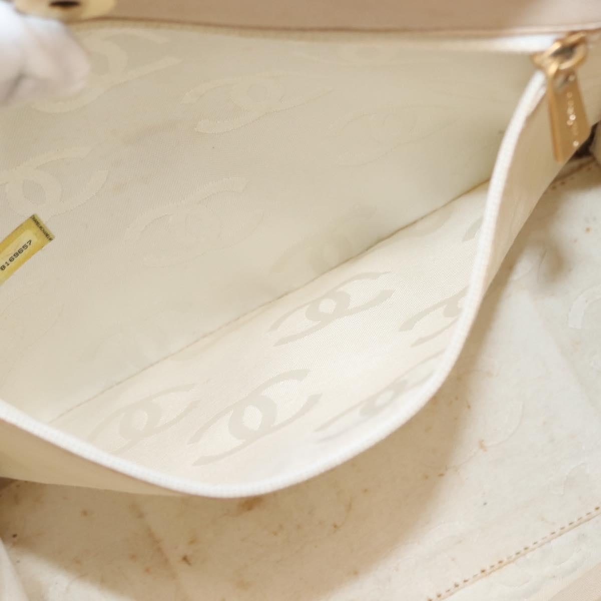 CHANEL Camelia Tote Bag Patent leather Beige Gold CC Auth 149325