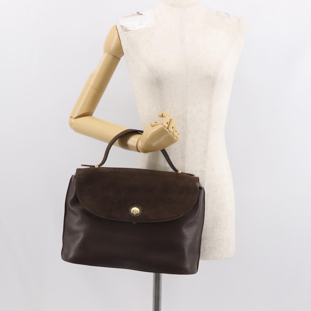 FENDI Hand Bag Leather Brown Gold Auth 149326