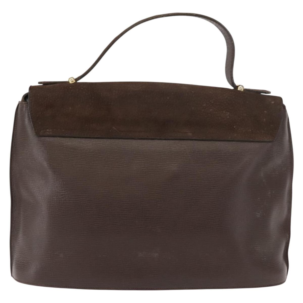 FENDI Hand Bag Leather Brown Gold Auth 149326