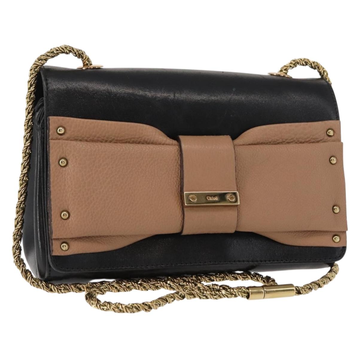 Chloe Chain Shoulder Bag Leather Black Gold Auth 149333
