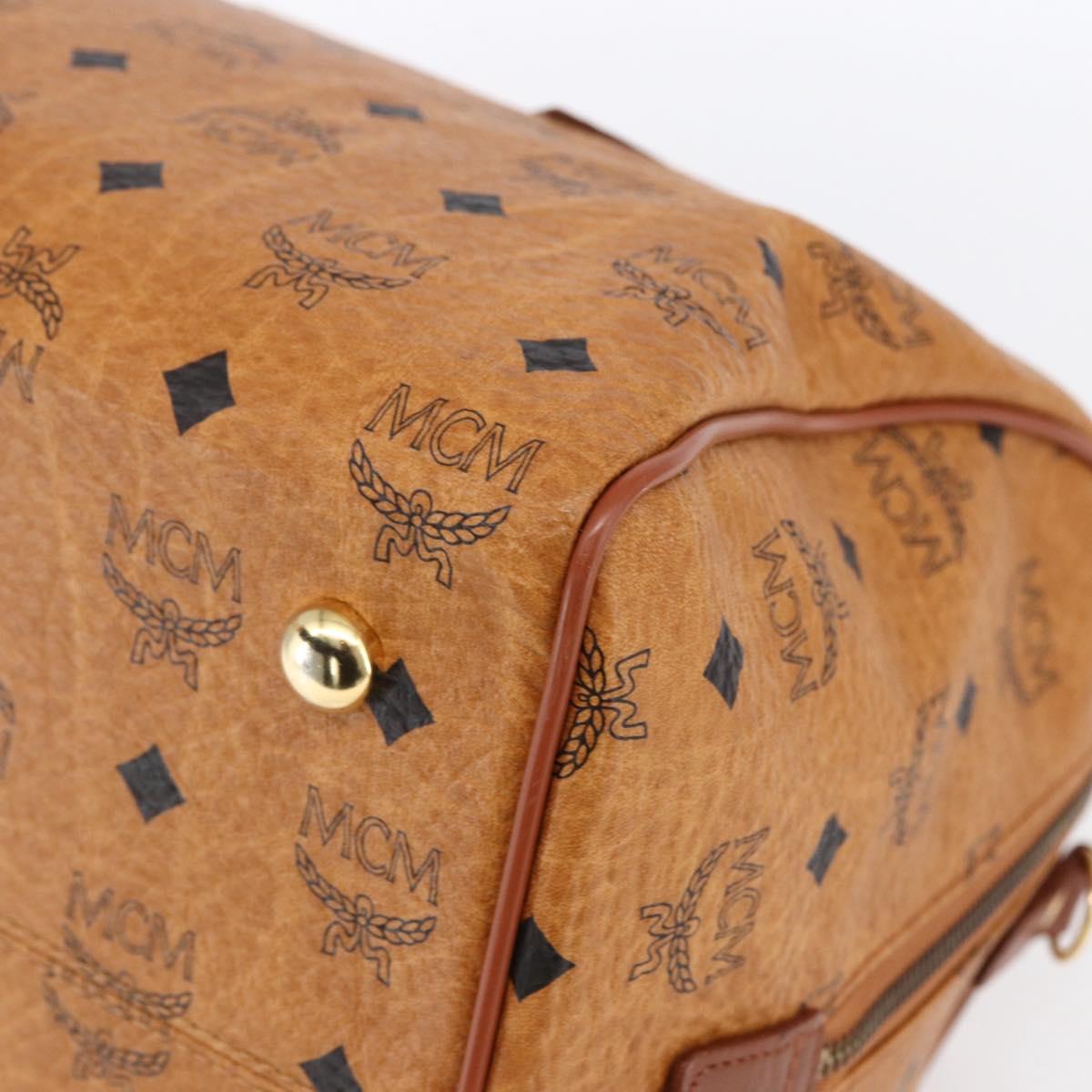 MCM Logogram Vicetos Boston Bag PVC Leather Brown Gold Auth 149334