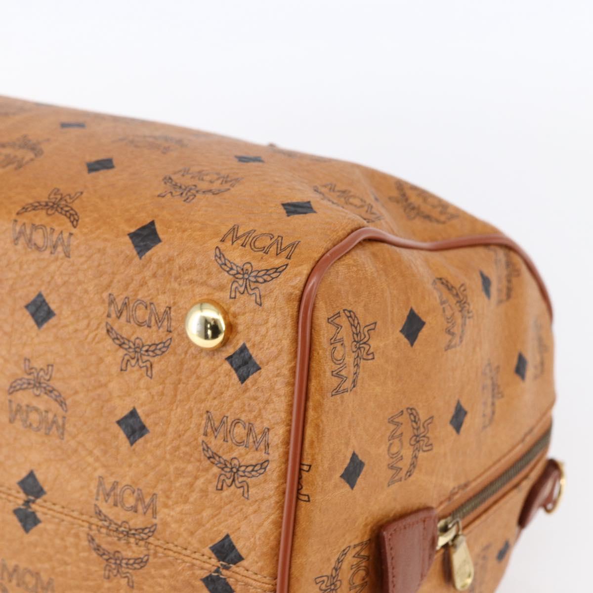 MCM Logogram Vicetos Boston Bag PVC Leather Brown Gold Auth 149334