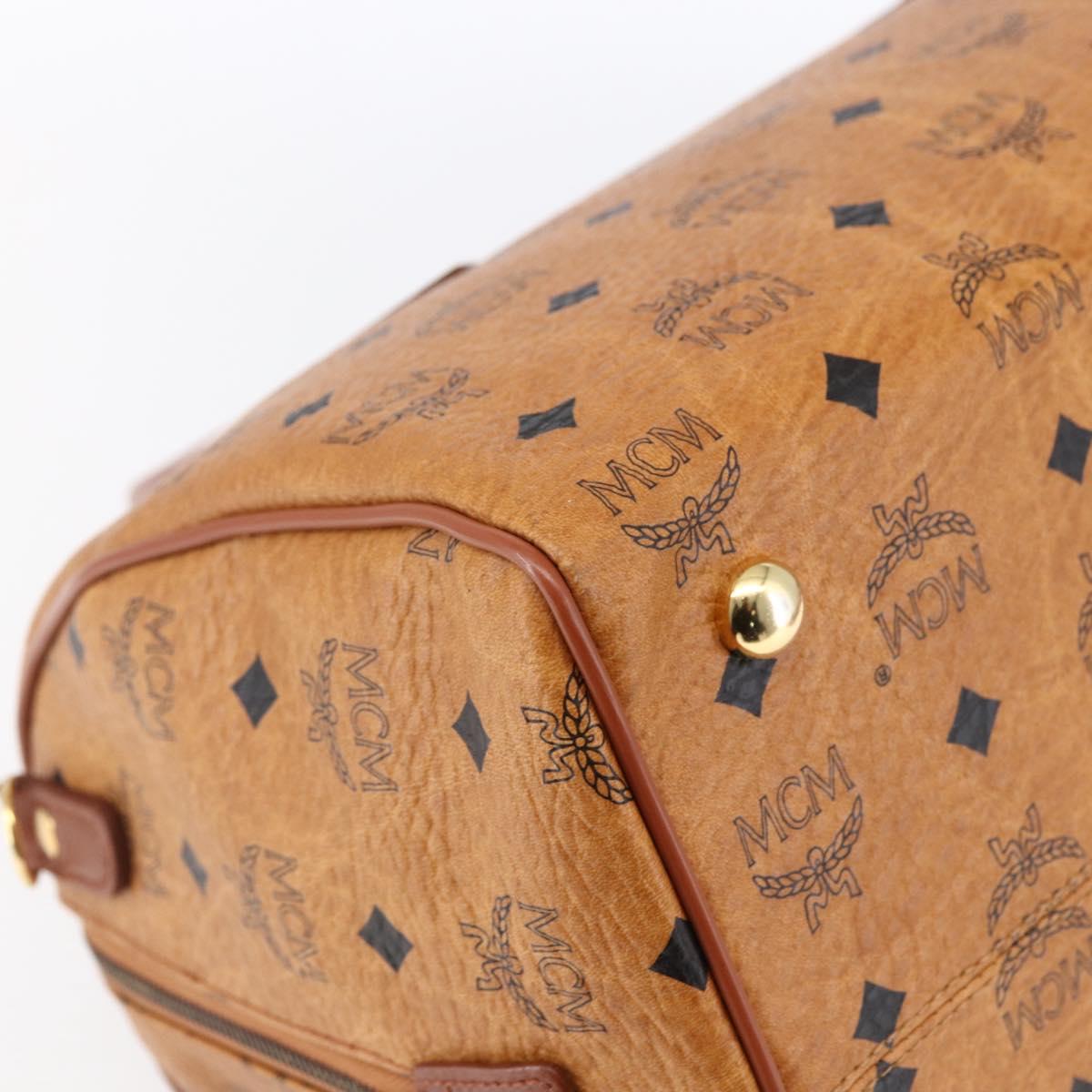 MCM Logogram Vicetos Boston Bag PVC Leather Brown Gold Auth 149334