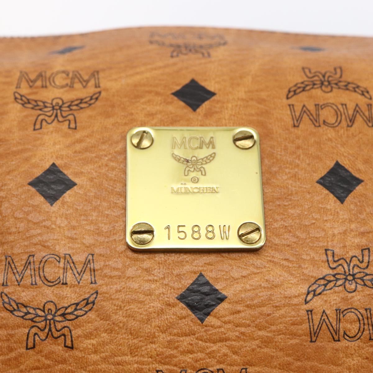 MCM Logogram Vicetos Boston Bag PVC Leather Brown Gold Auth 149334