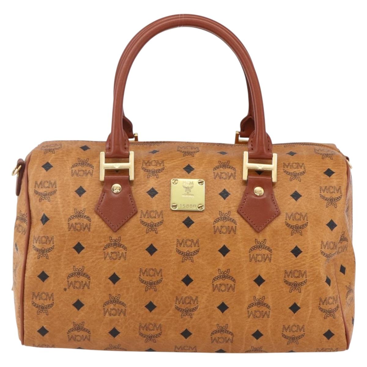 MCM Logogram Vicetos Boston Bag PVC Leather Brown Gold Auth 149334