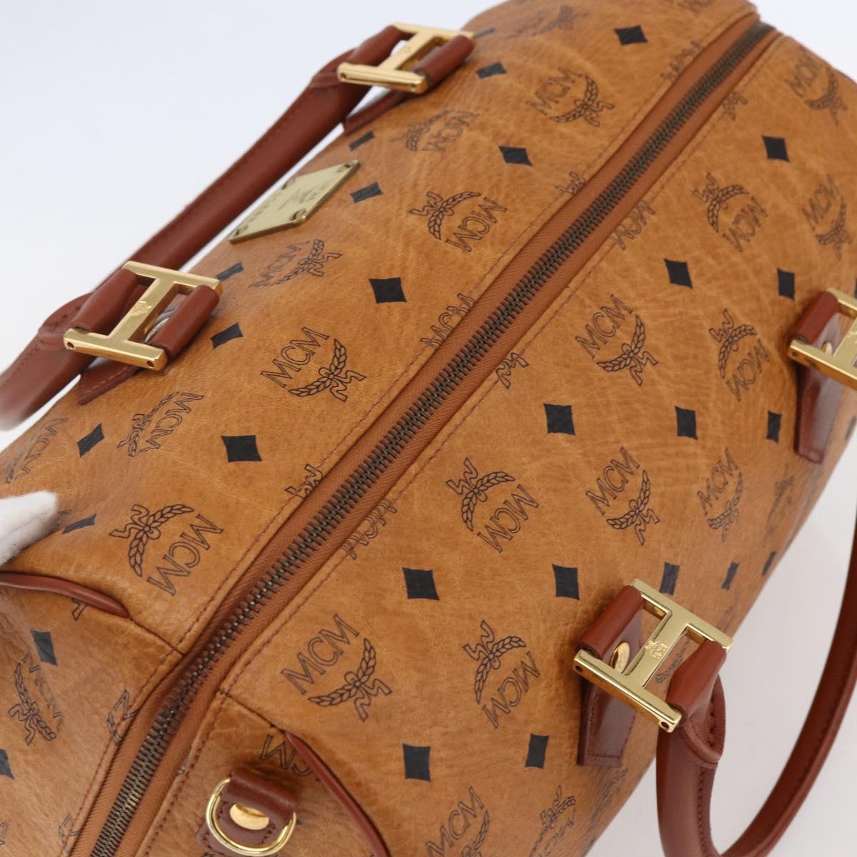 MCM Logogram Vicetos Boston Bag PVC Leather Brown Gold Auth 149334