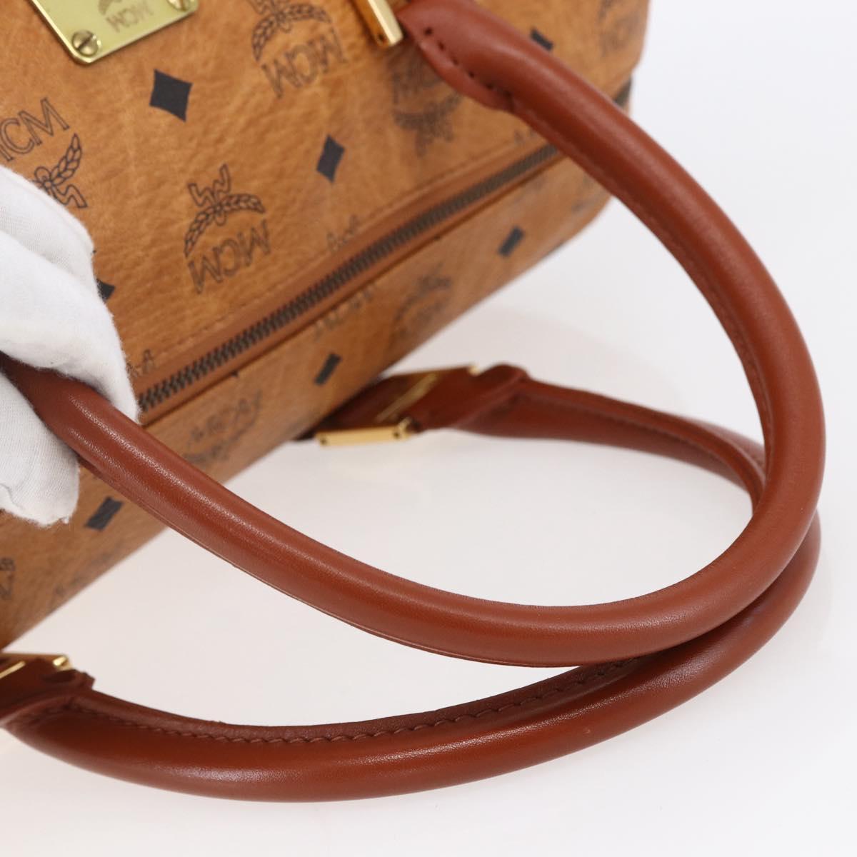 MCM Logogram Vicetos Boston Bag PVC Leather Brown Gold Auth 149334