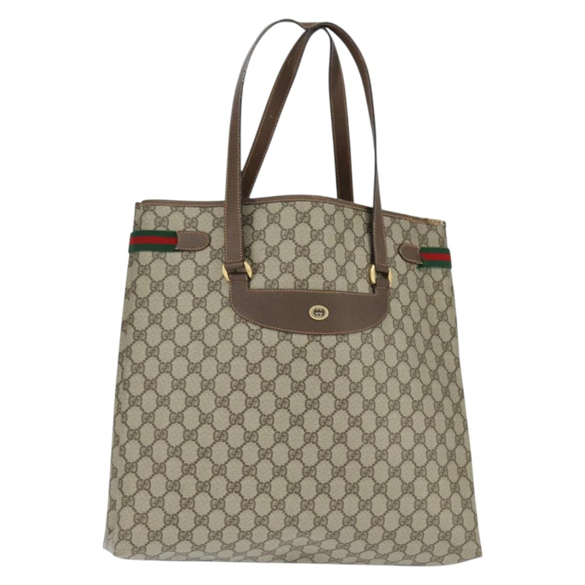 GUCCI GG Supreme Web Sherry Line Tote Bag PVC Beige Gold 39 02 091 Auth 149350