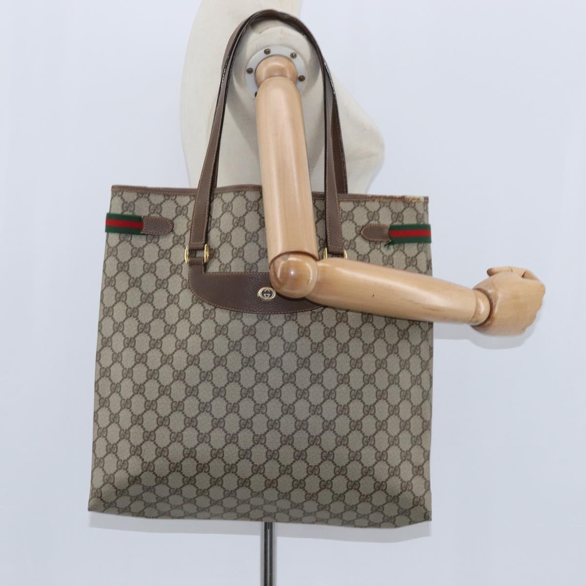 GUCCI GG Supreme Web Sherry Line Tote Bag PVC Beige Gold 39 02 091 Auth 149350