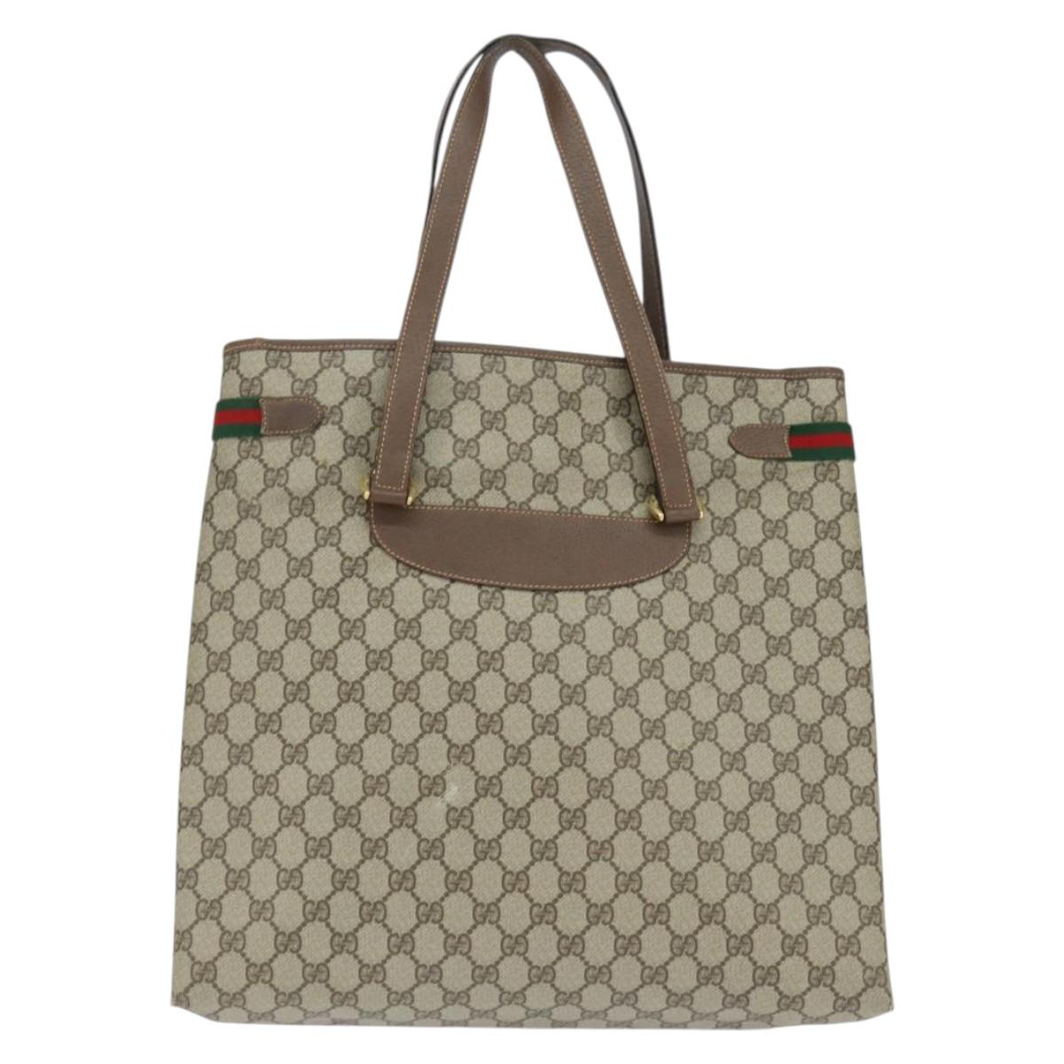 GUCCI GG Supreme Web Sherry Line Tote Bag PVC Beige Gold 39 02 091 Auth 149350