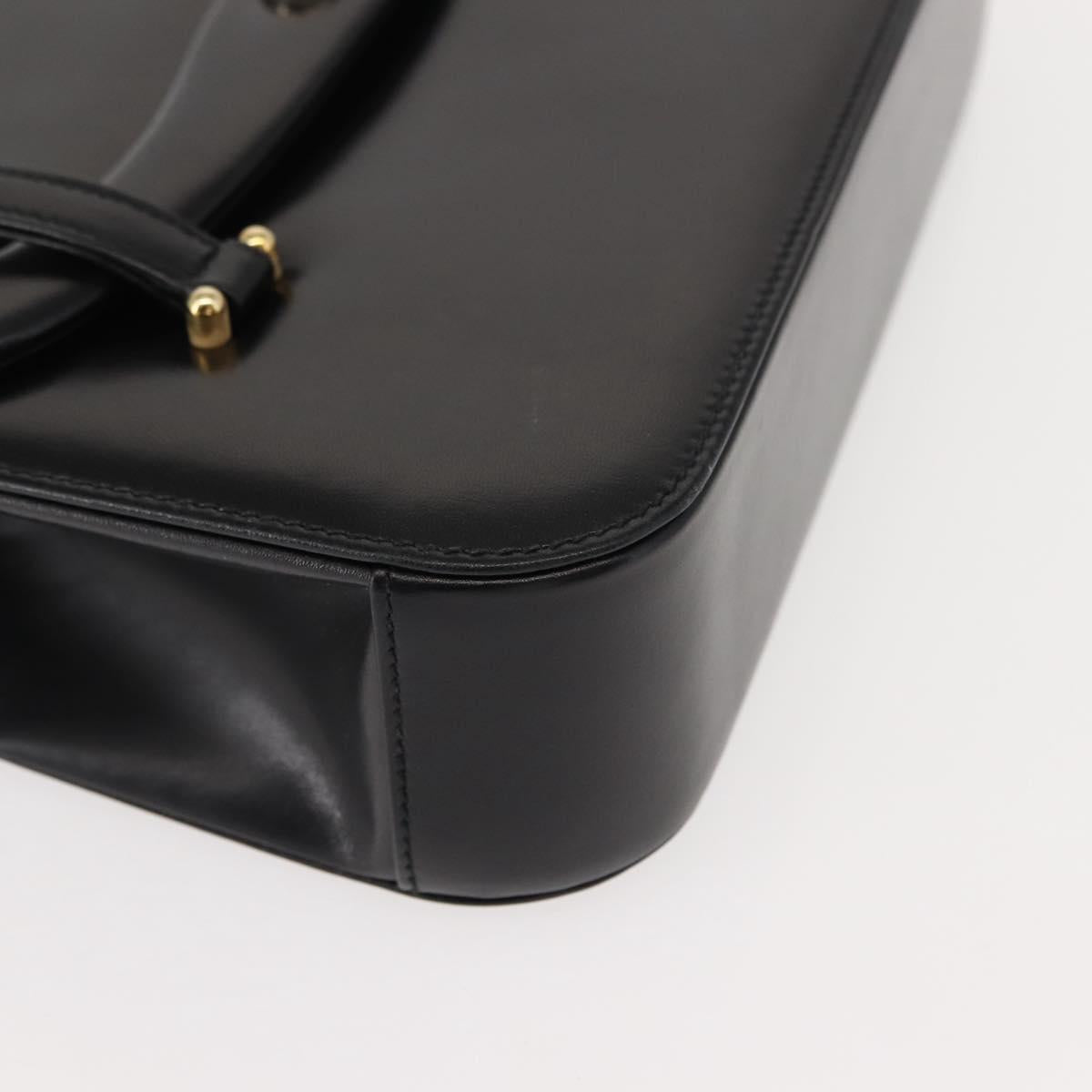 GUCCI Hand Bag Leather Black Gold Auth 149354