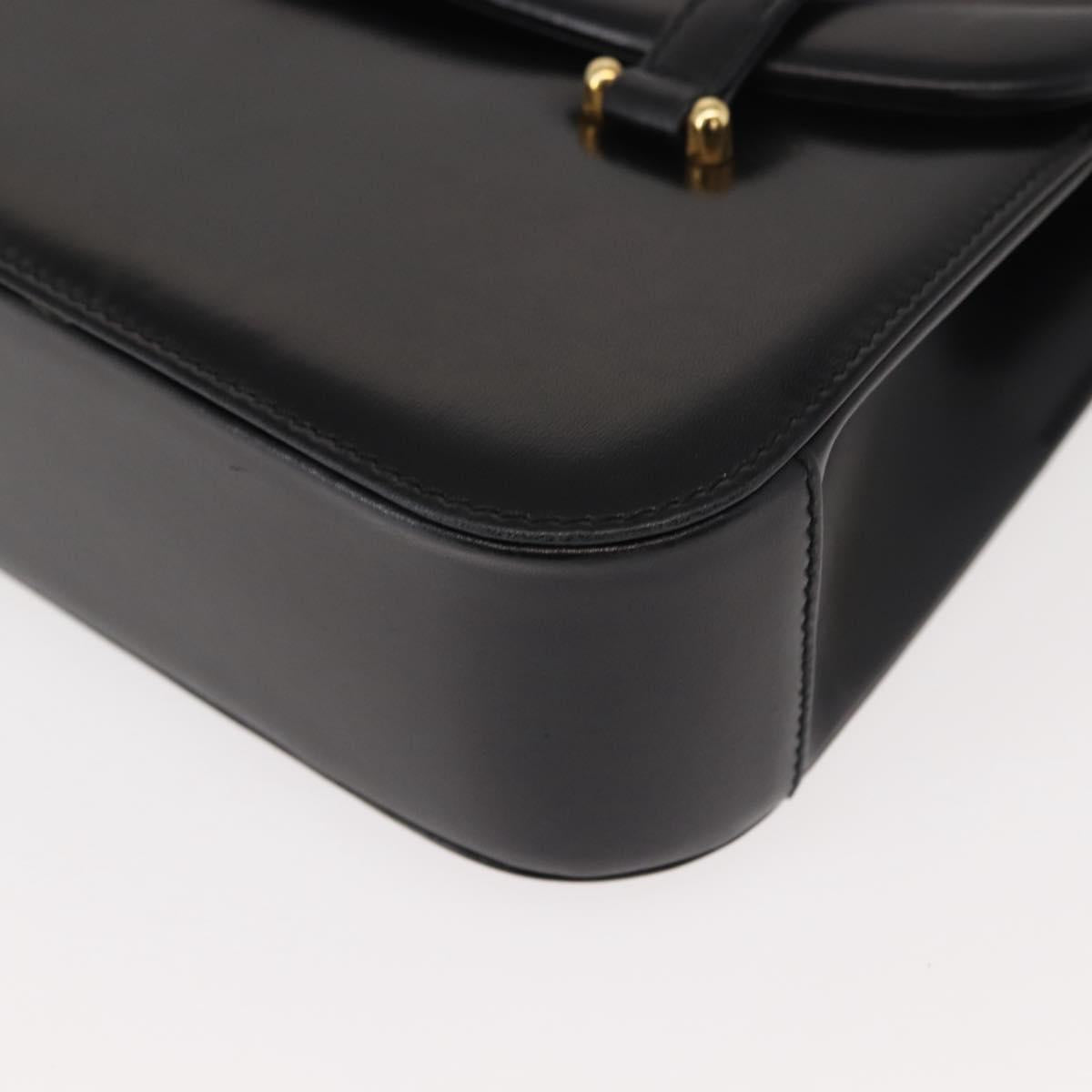 GUCCI Hand Bag Leather Black Gold Auth 149354