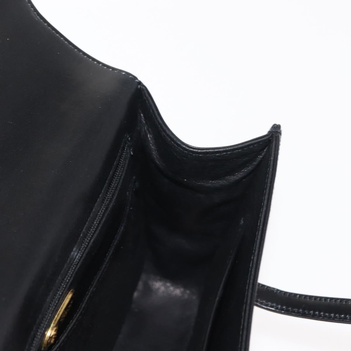 GUCCI Hand Bag Leather Black Gold Auth 149354