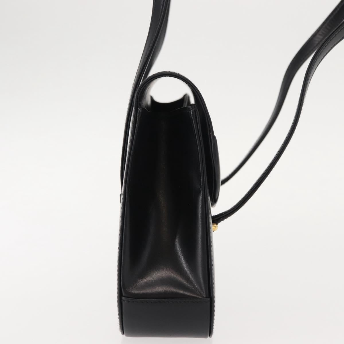 GUCCI Hand Bag Leather Black Gold Auth 149354