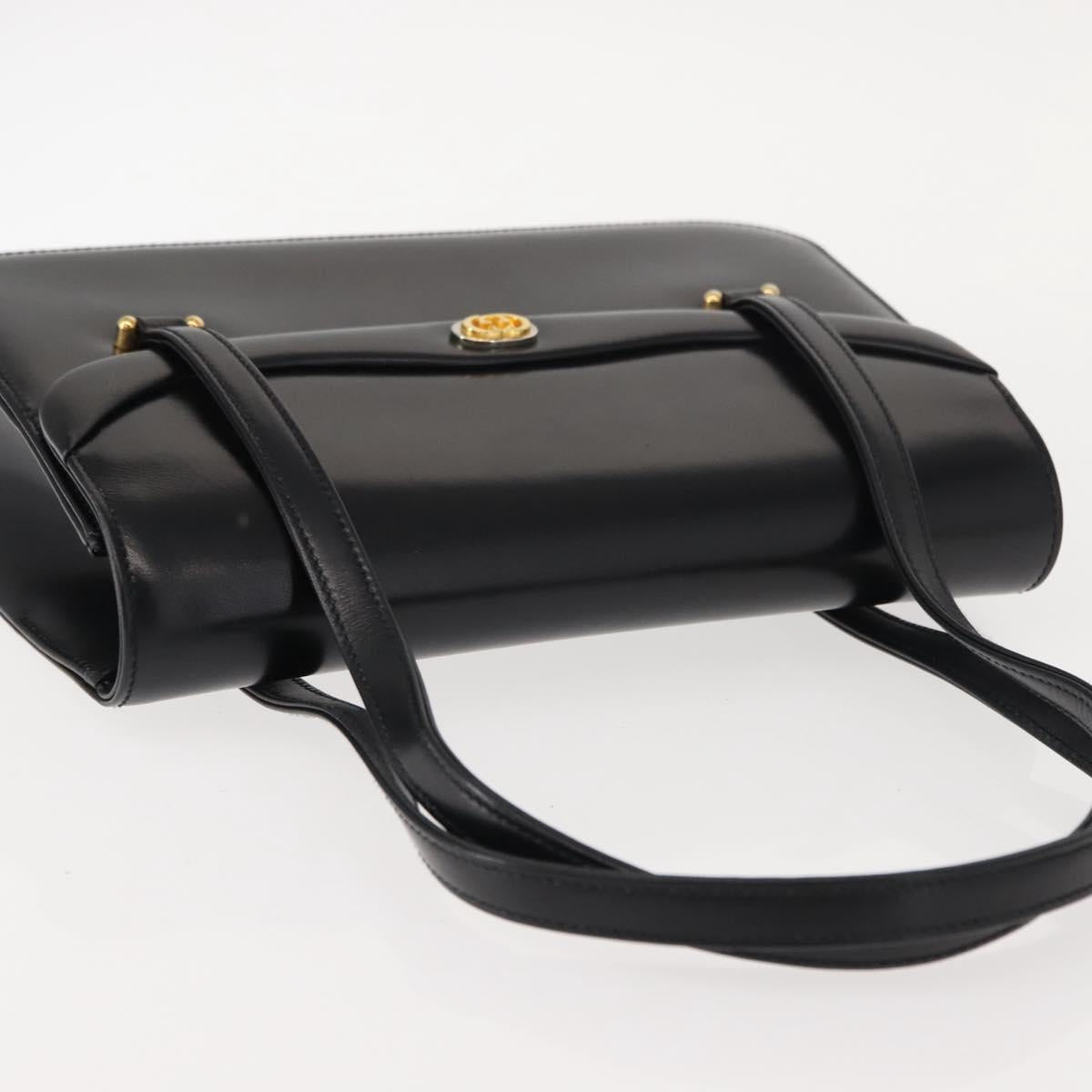 GUCCI Hand Bag Leather Black Gold Auth 149354