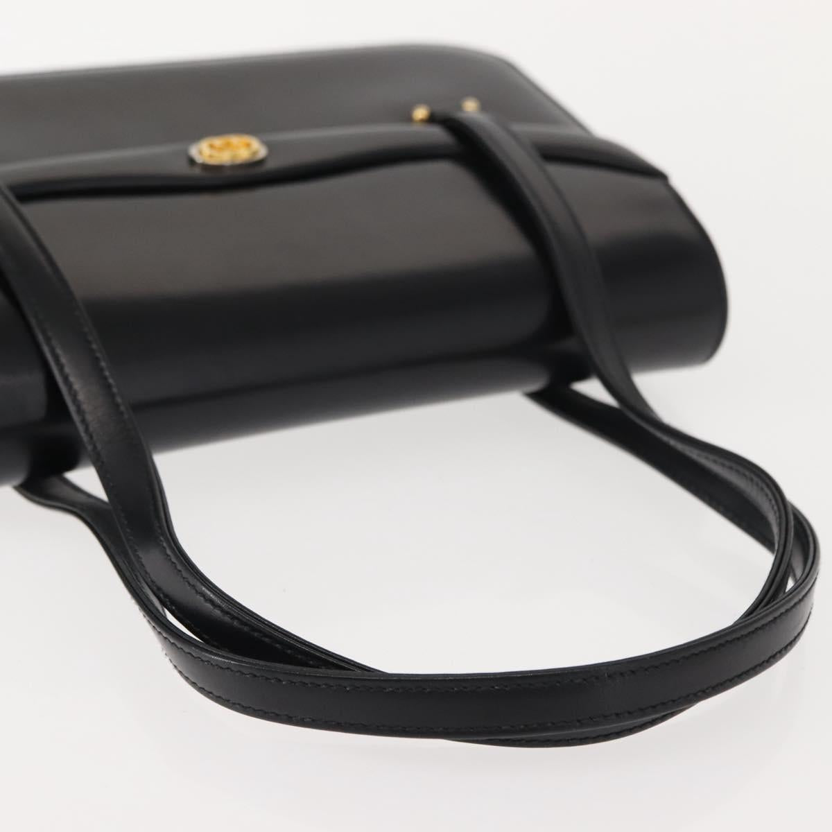 GUCCI Hand Bag Leather Black Gold Auth 149354