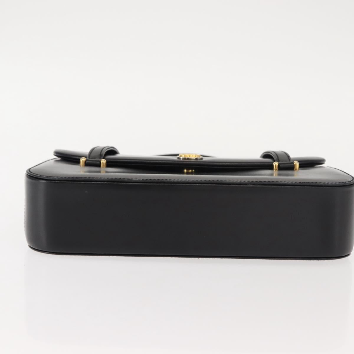 GUCCI Hand Bag Leather Black Gold Auth 149354
