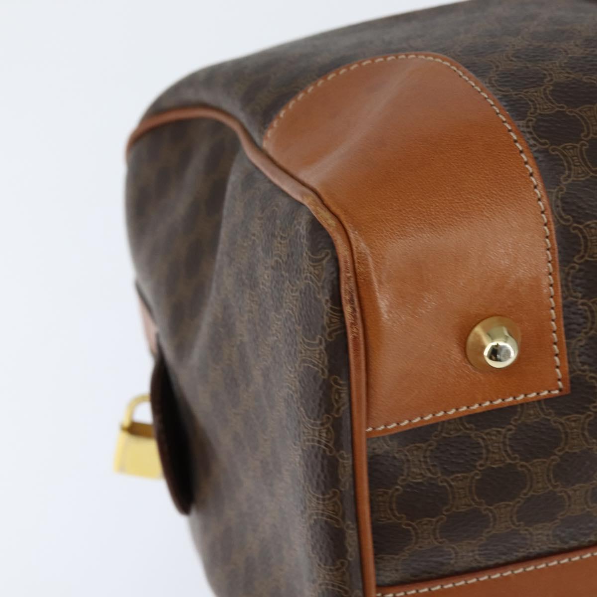 CELINE Macadam Canvas Boston Bag PVC Brown Gold Auth 149357