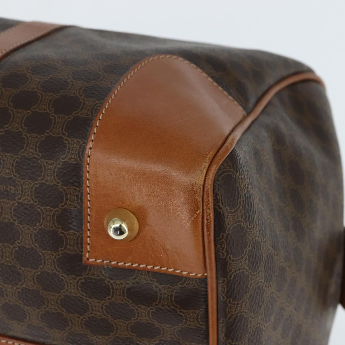 CELINE Macadam Canvas Boston Bag PVC Brown Gold Auth 149357