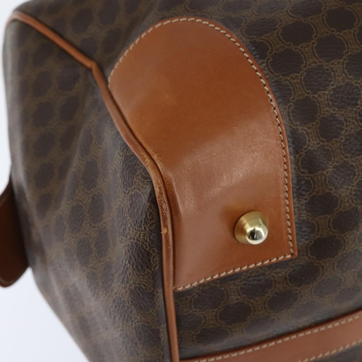 CELINE Macadam Canvas Boston Bag PVC Brown Gold Auth 149357