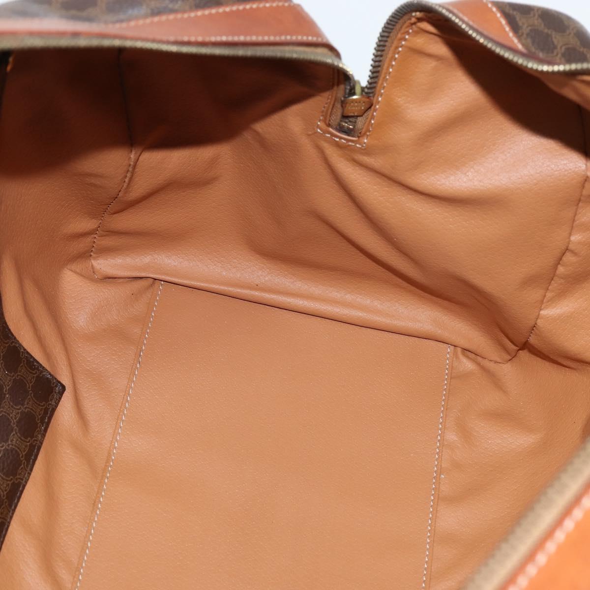 CELINE Macadam Canvas Boston Bag PVC Brown Gold Auth 149357