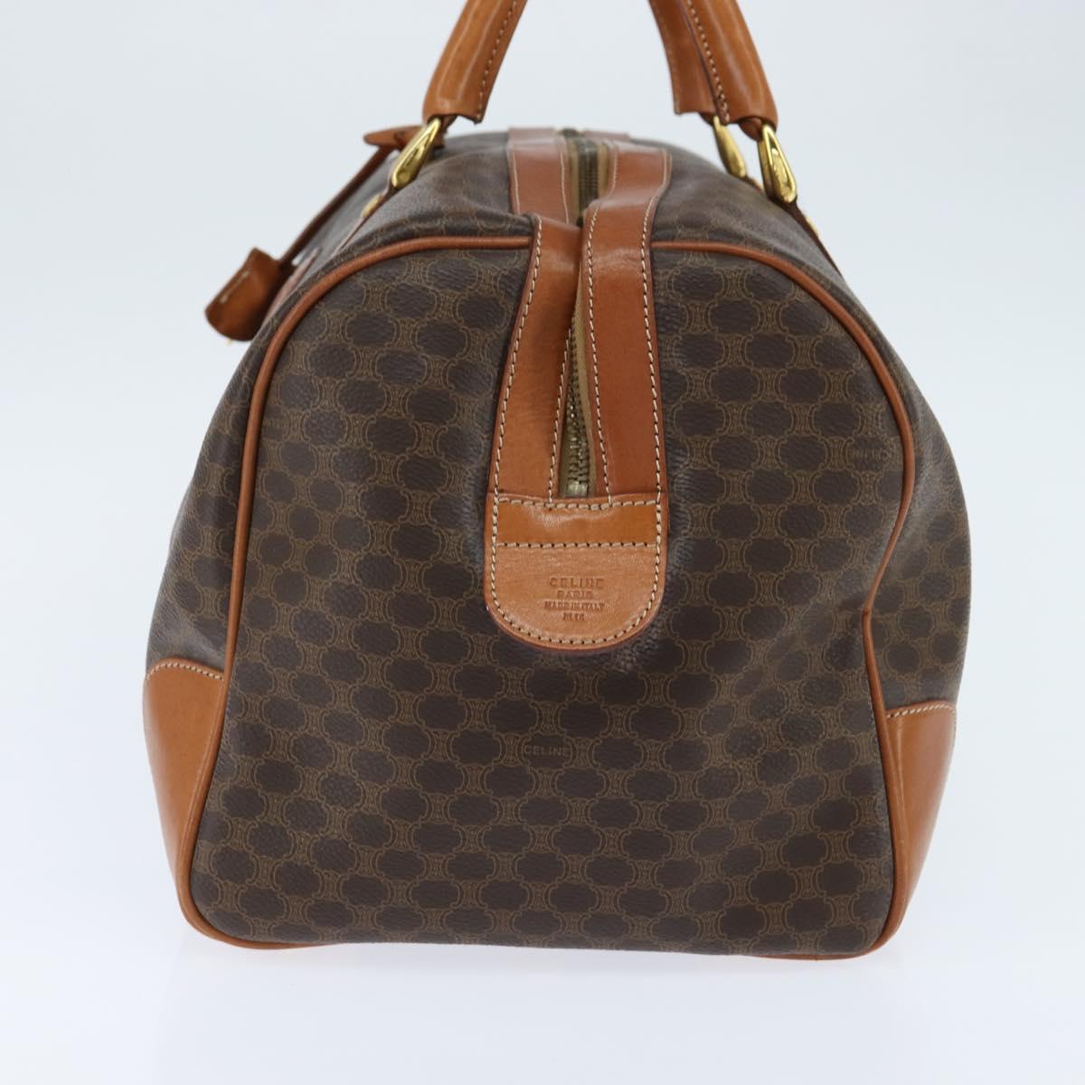 CELINE Macadam Canvas Boston Bag PVC Brown Gold Auth 149357