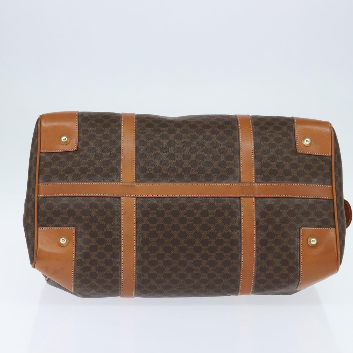 CELINE Macadam Canvas Boston Bag PVC Brown Gold Auth 149357