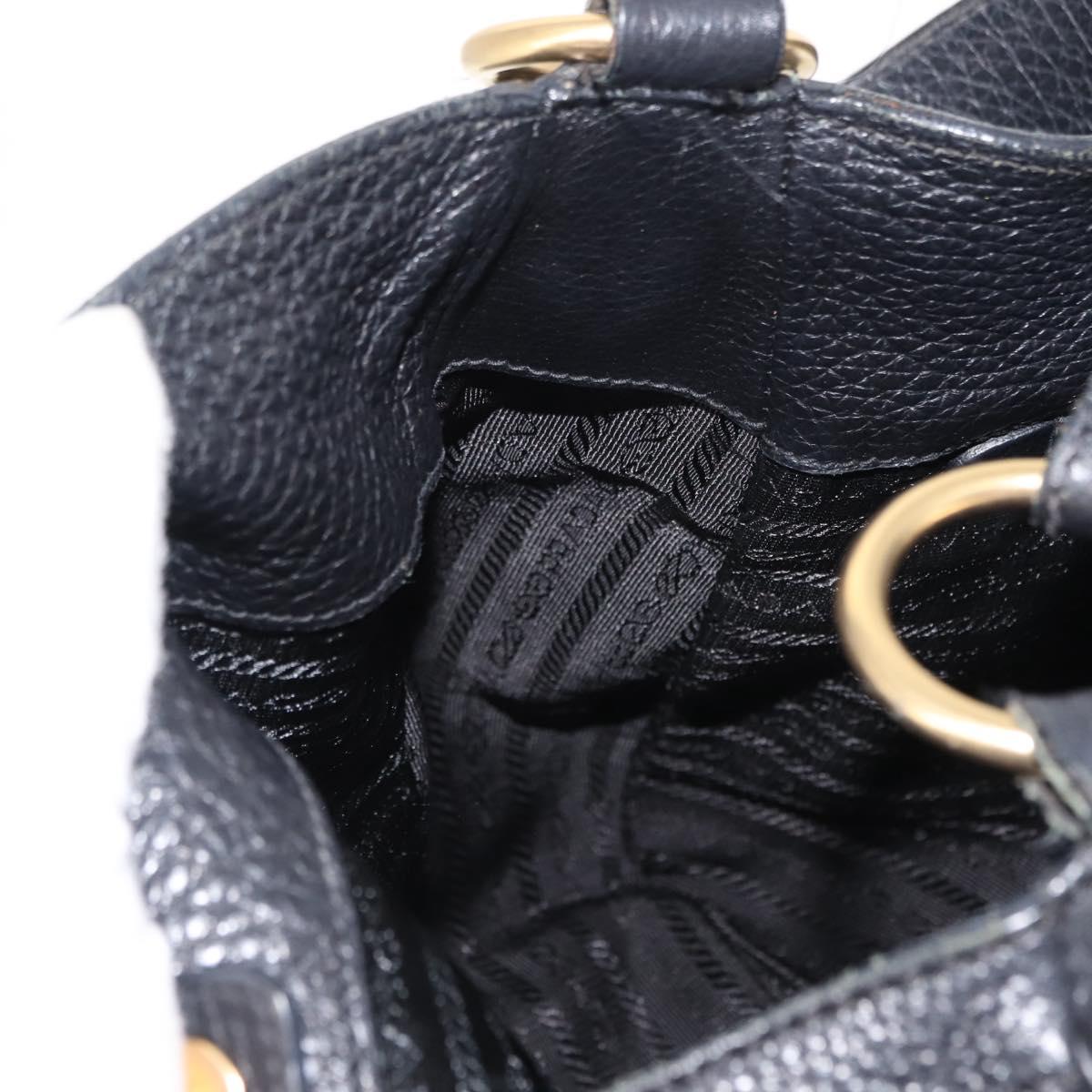 PRADA Shoulder Bag Leather Black Gold Auth 149362