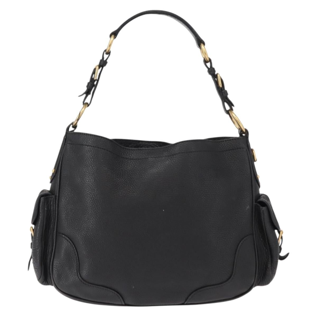 PRADA Shoulder Bag Leather Black Gold Auth 149362