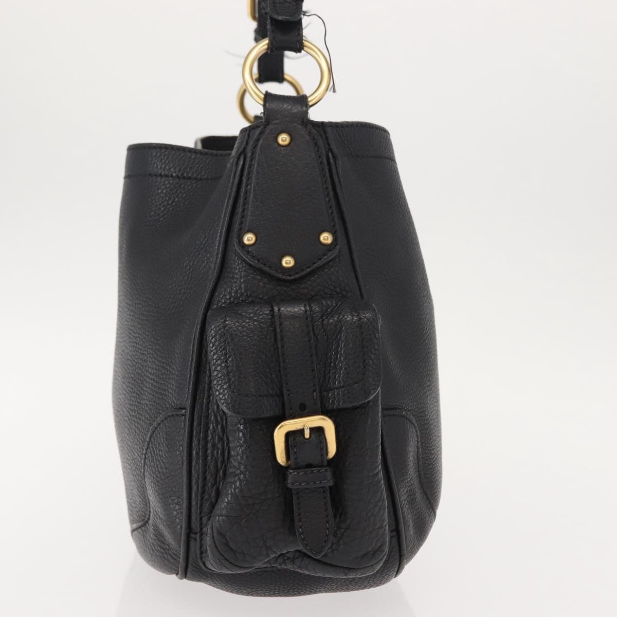 PRADA Shoulder Bag Leather Black Gold Auth 149362