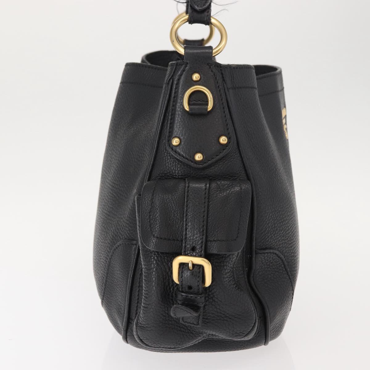 PRADA Shoulder Bag Leather Black Gold Auth 149362