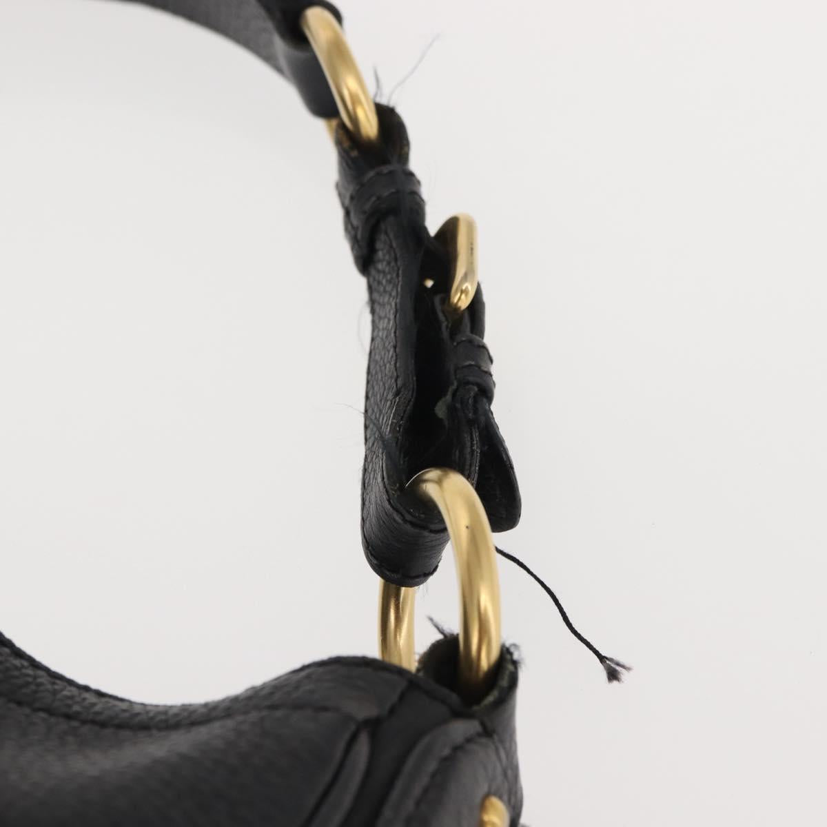 PRADA Shoulder Bag Leather Black Gold Auth 149362