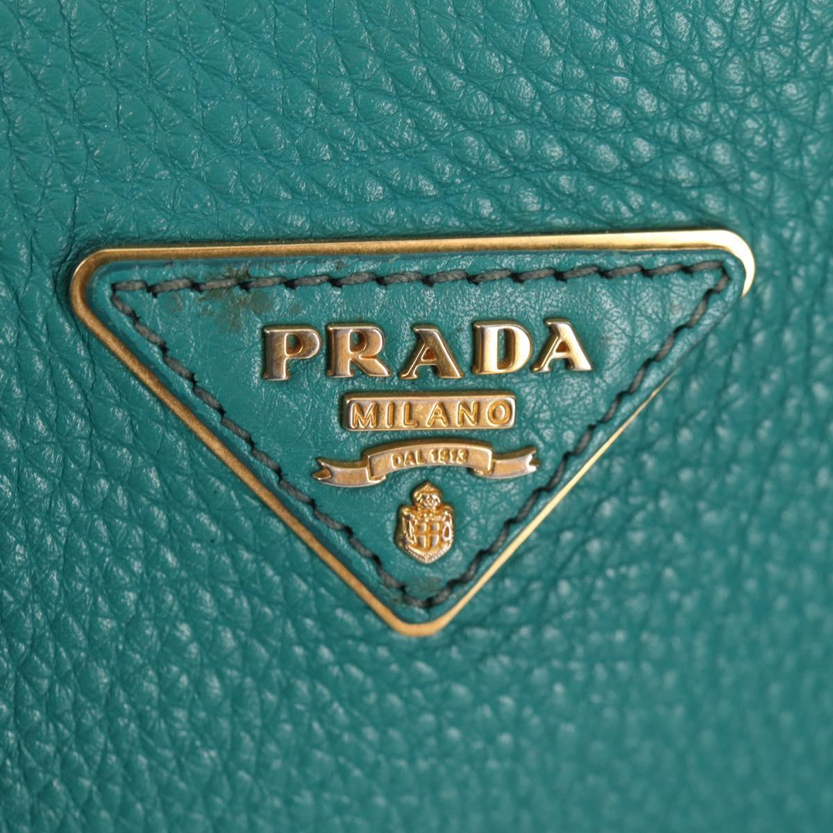 PRADA Hand Bag Leather 2way Gold Emerald Green Auth 149365