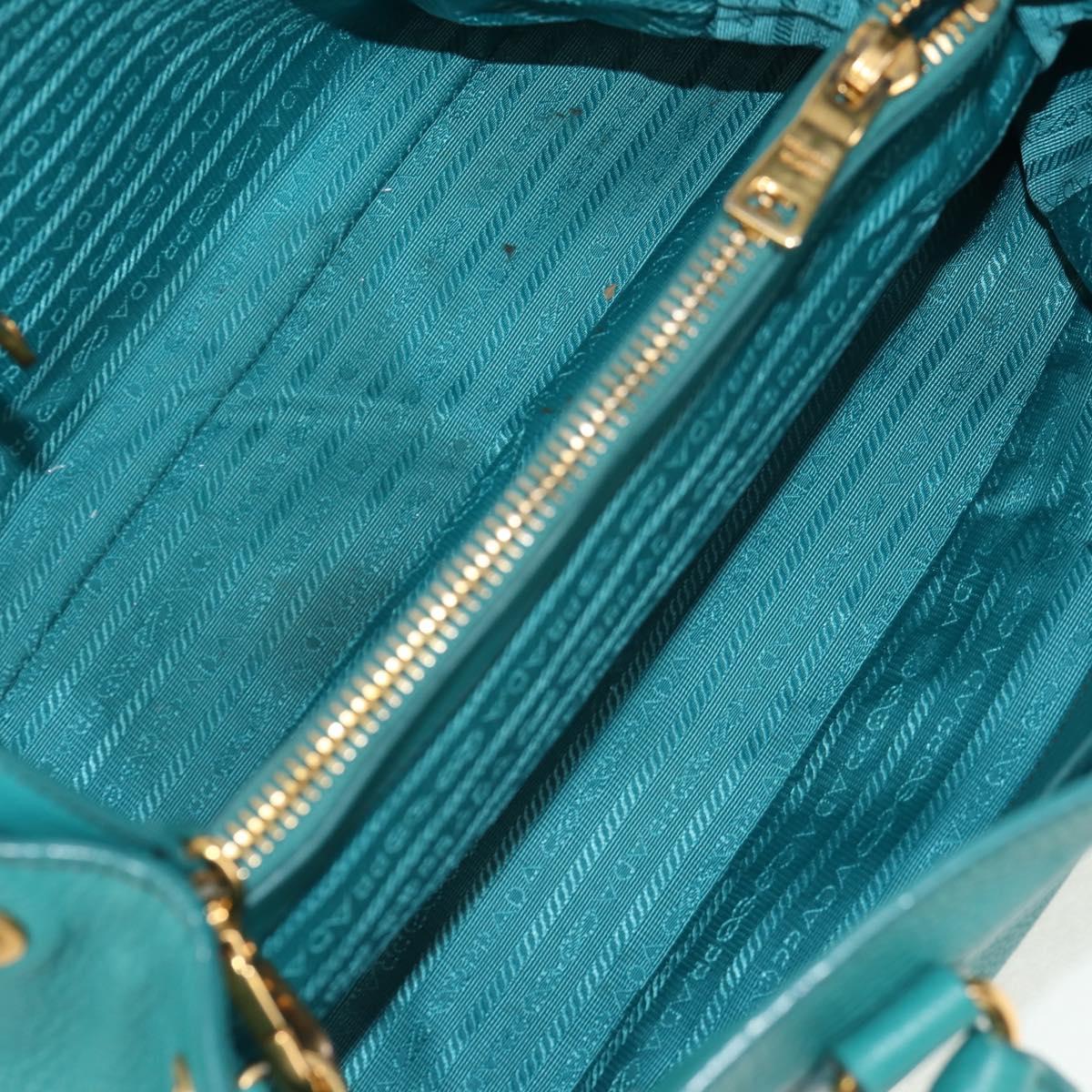 PRADA Hand Bag Leather 2way Gold Emerald Green Auth 149365