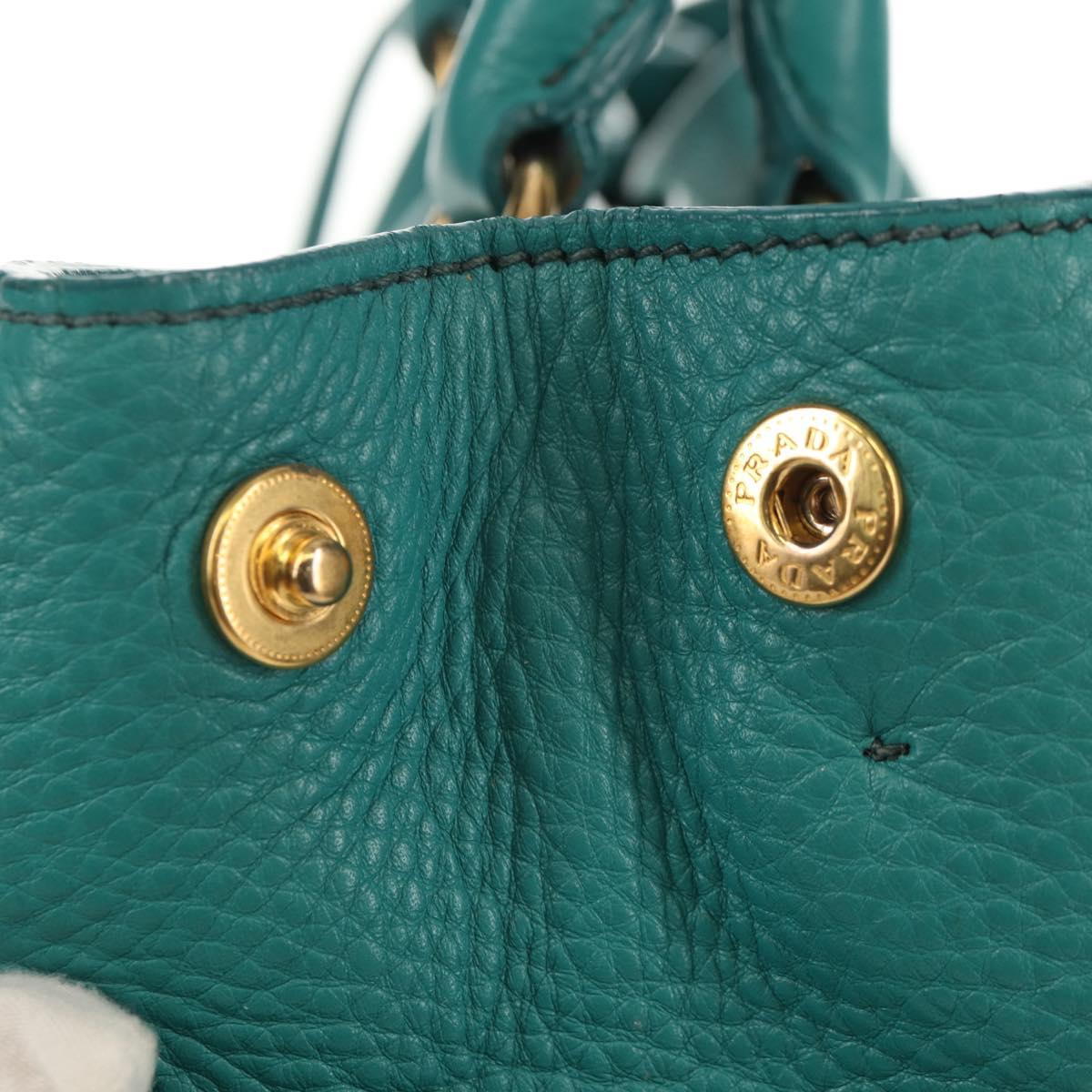 PRADA Hand Bag Leather 2way Gold Emerald Green Auth 149365