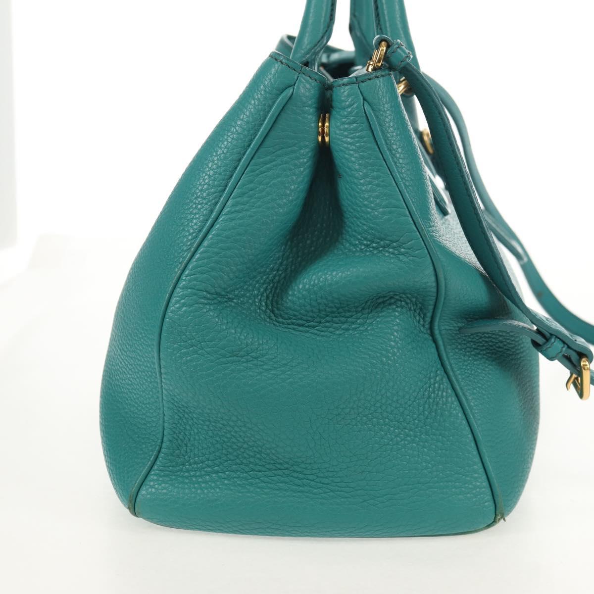 PRADA Hand Bag Leather 2way Gold Emerald Green Auth 149365