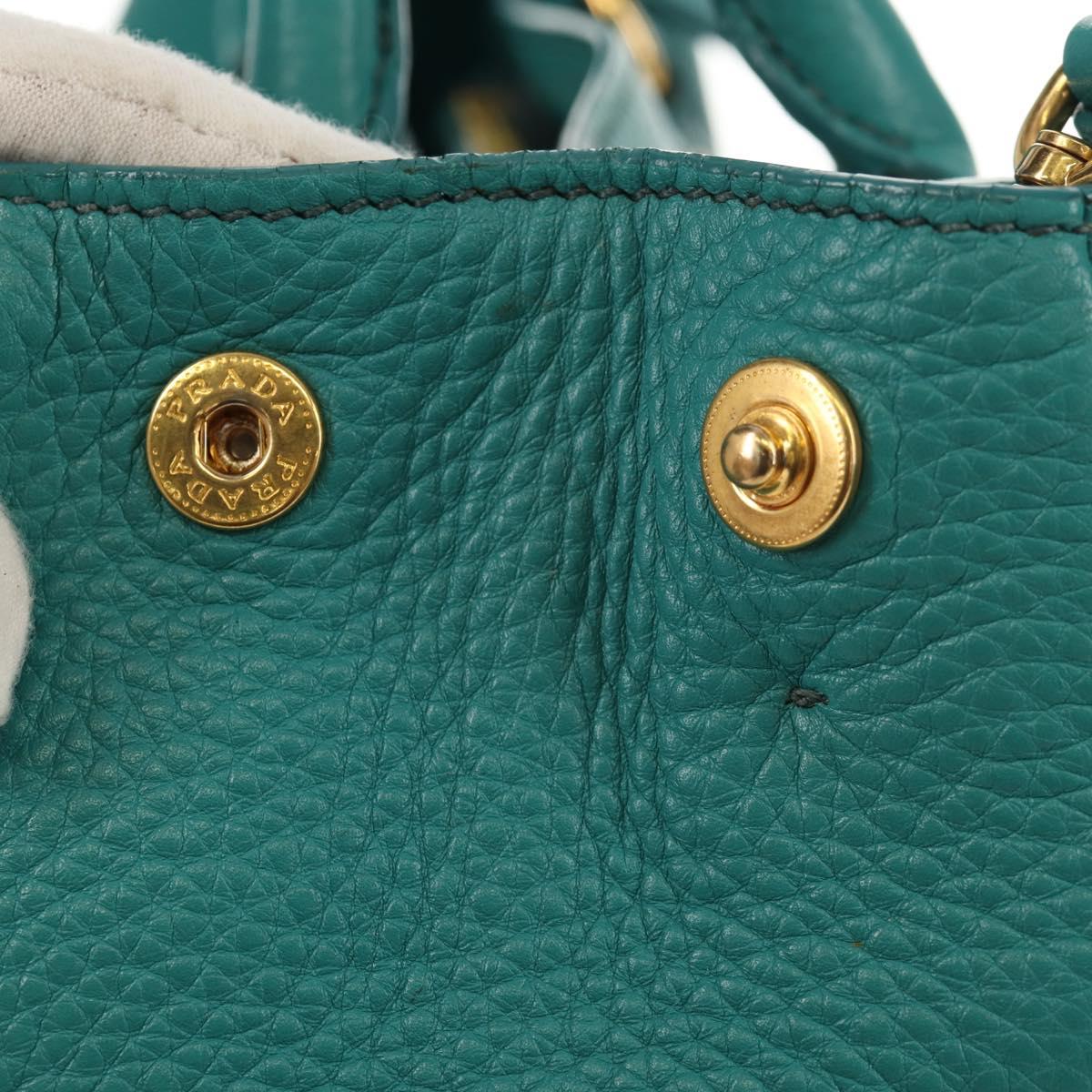 PRADA Hand Bag Leather 2way Gold Emerald Green Auth 149365
